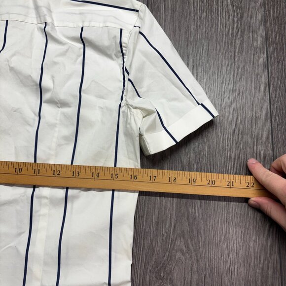 H&M Muscle Fit Striped Button Shirt White Collarless New NWT - Picture 7 of 8